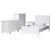 Baxton Studio Roni Modern White Wood 4-Piece Full Bedroom Set with Scalloped Edges